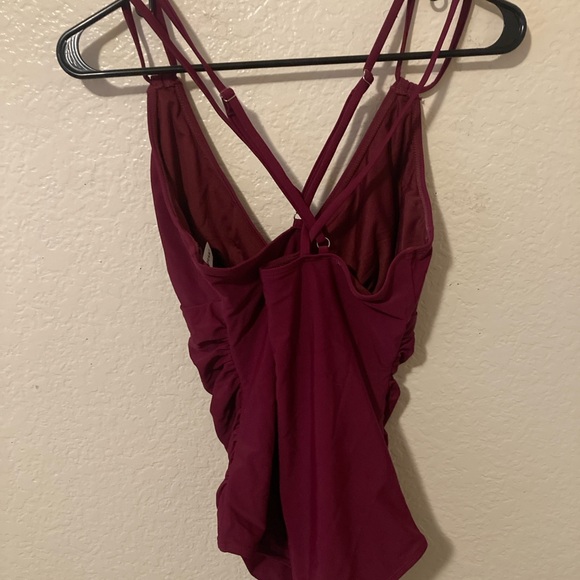Coco pear size large Red Swim Chemise with Plunging V-Neck and Strappy - Picture 2 of 4